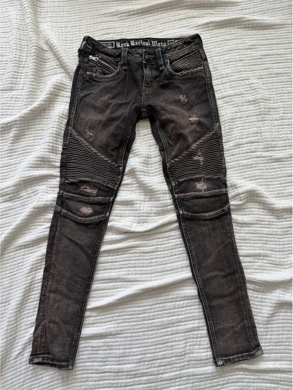 ROCK REVIVAL Womens Nelrose Skinny Distressed Moto Jeans Dark Brown Size 26